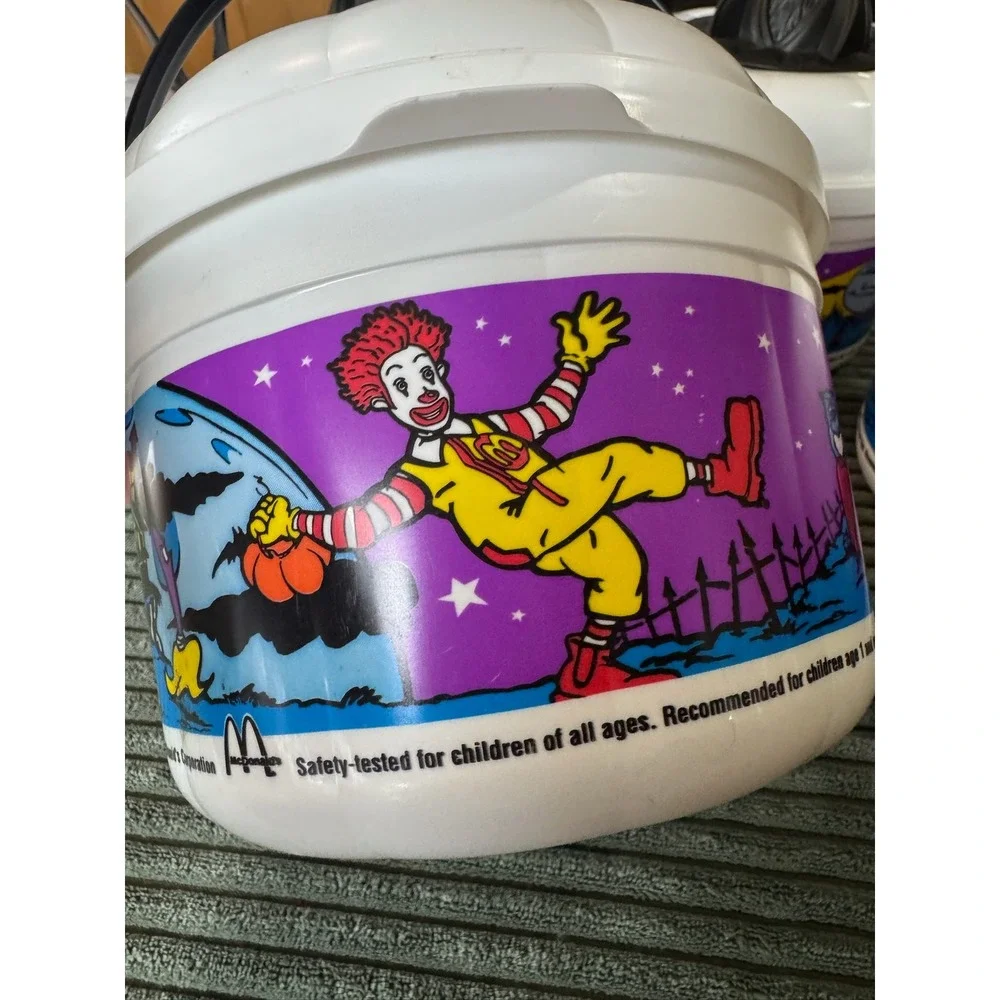 Vintage 1986 McDonalds Halloween Pails Buckets Bat Lid Decoration Lot of 5‎